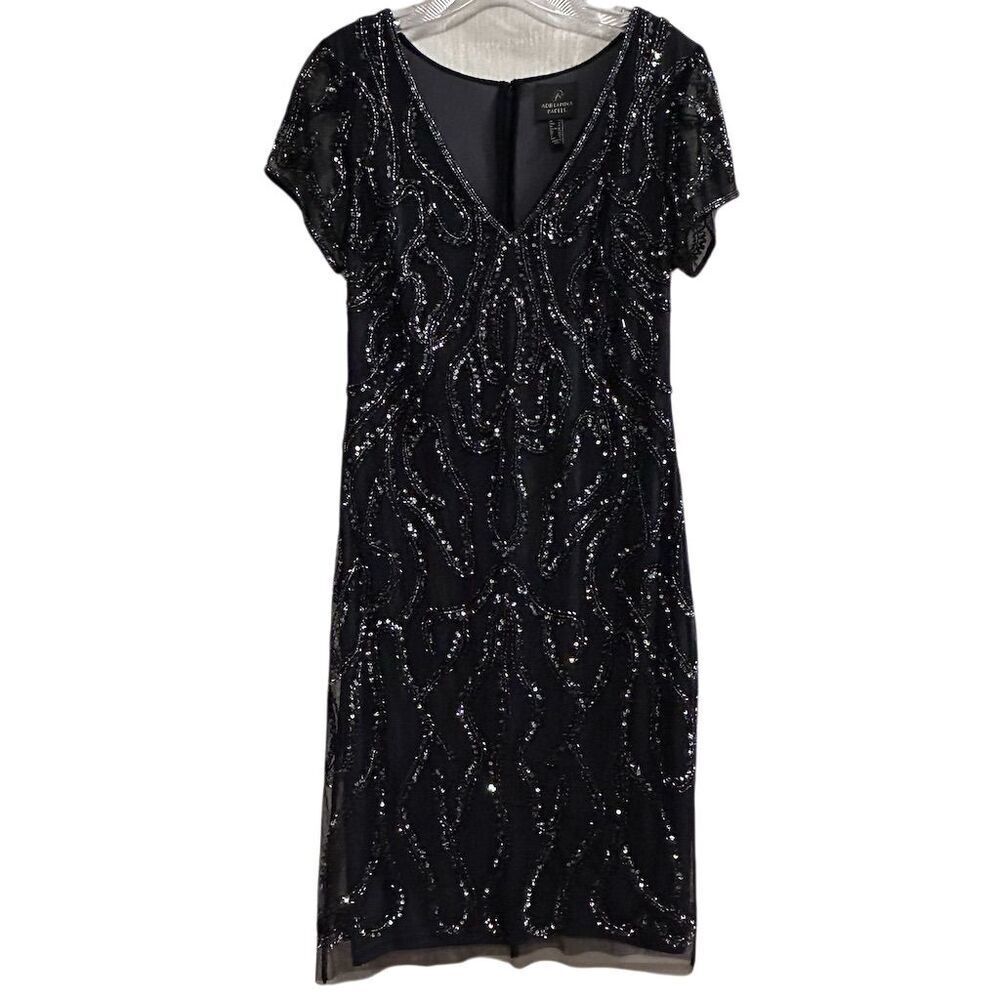 Adrianna Papell Women's Size 8 Navy Sequin‎ Knee Length Dress